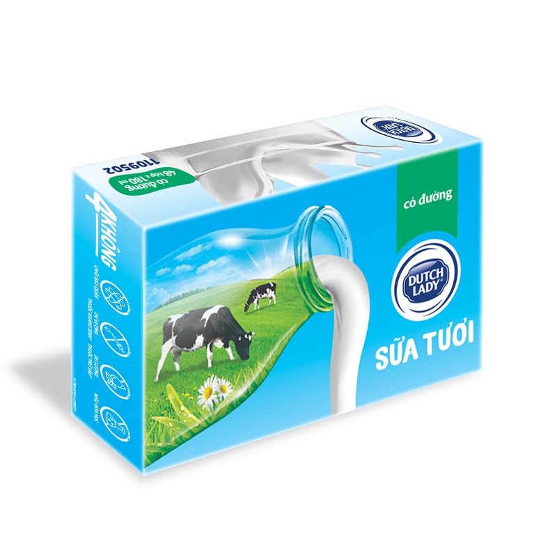 Thùng sữa tươi tiệt trùng Dutch Lady có đường 48x180ml