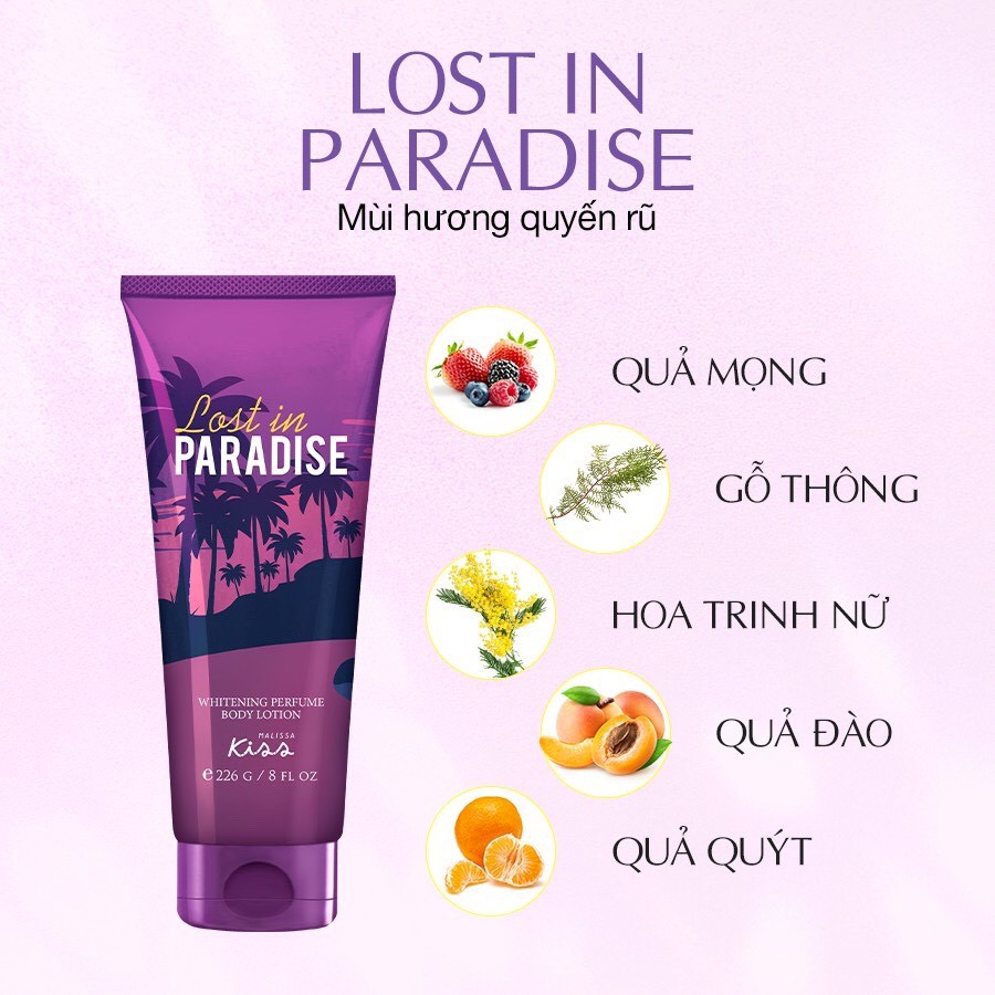Sữa Dưỡng Trắng Da Toàn Thân Hương Nước Hoa Malissa Kiss 226g-Lost In Paradise