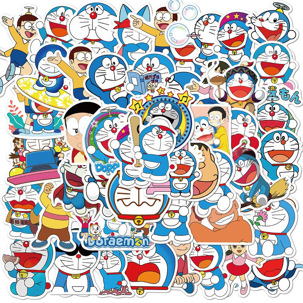 Y&P| Hình Dán Chống Nước Doraemon Nhật Bản Anime Mũ Bảo Hiểm Máy Tính Xách Tay Hành Lý Dán Thiết Lập, 50 tờ