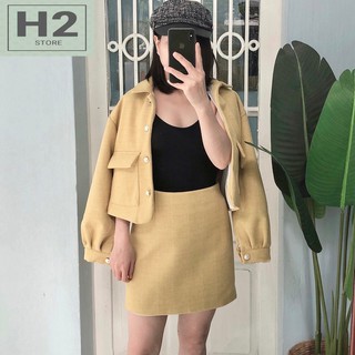 Sét Áo Dạ Nữ Kèm Chân Váy Chữ A Thiết Kế H2 Store