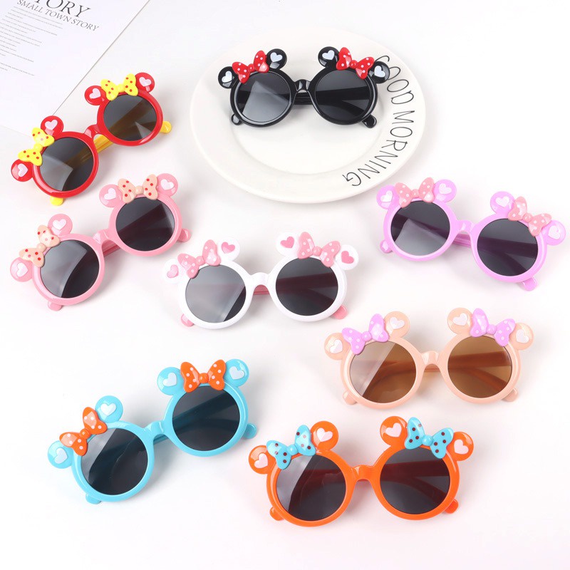 Kính Mát Gọng Tròn Chống Tia Uv Đính Nơ Hoạt Hình Phong Cách Hàn Quốc Dành Cho Bé Gái