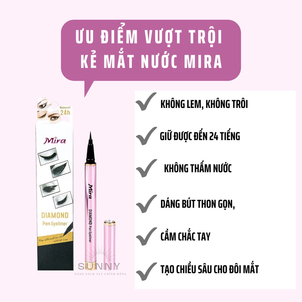 Bút kẻ mắt nước MIRA DIAMOND PEN EYELINER kháng nước lâu trôi đến 24h