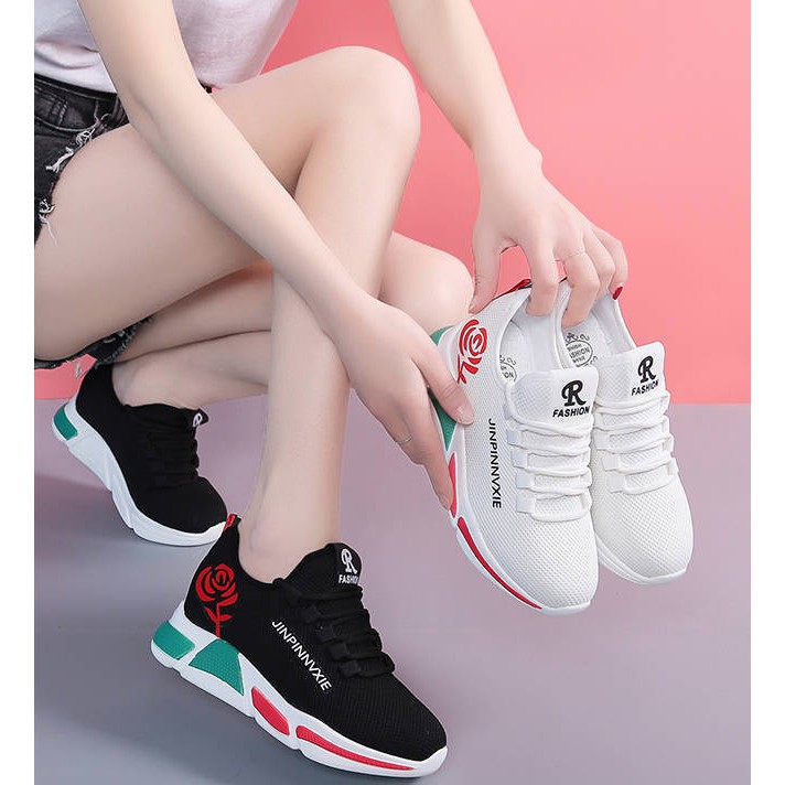 Giày sneaker nam nữ độn đế trơn XY-001 hoa hồng mẫu mới 2020 (Đen-Trắng)