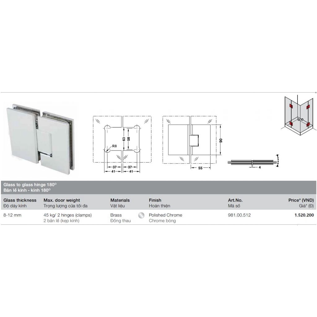 Bản lề kính cabin 180 độ hafele chính hãng Đức mua dư nên bán lại giá rẻ 1871