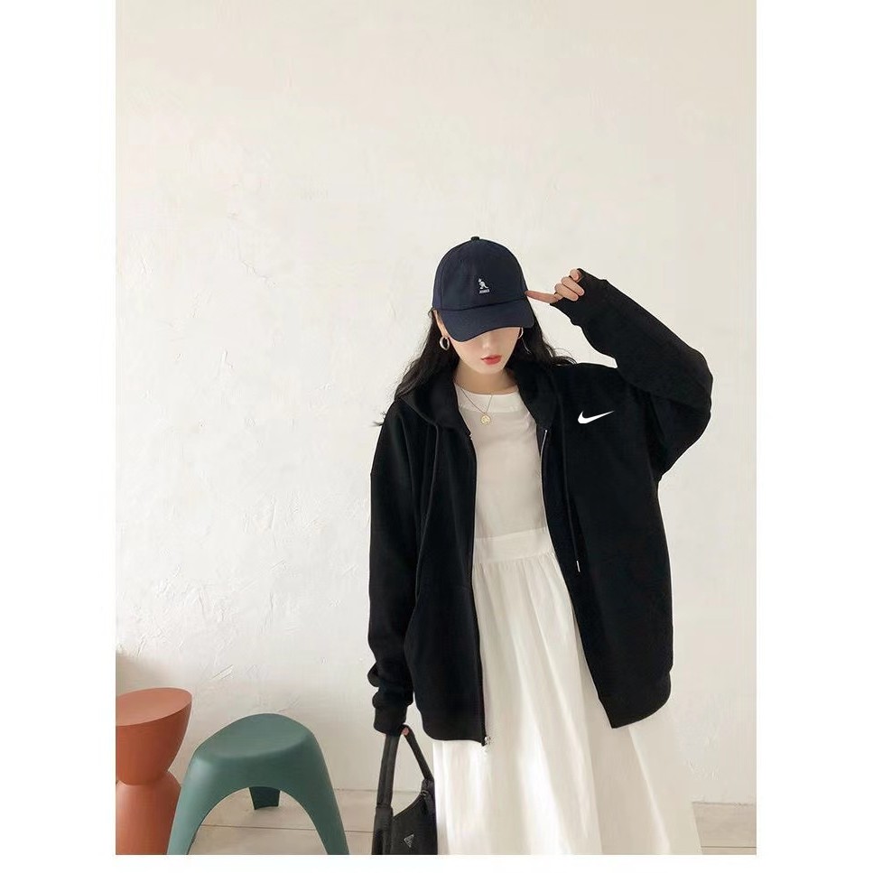 Áo Khoác Hoodie Nike Dáng Rộng Phối Khóa Kéo Thời Trang Năng Động 2020