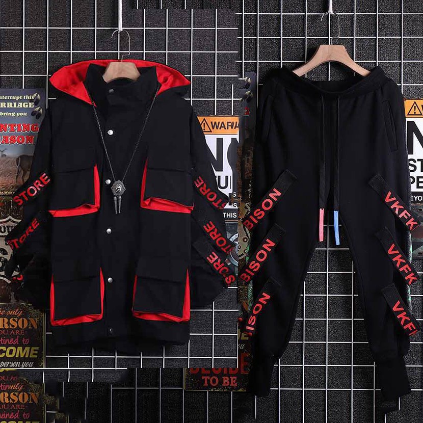 Bộ Đồ Nỉ Nam Có Mũ Phối Dây Phá Cách Kết Hợp Quần Jogger trẻ Trung Thời Trang Thu Đông SET NAM 9000085C