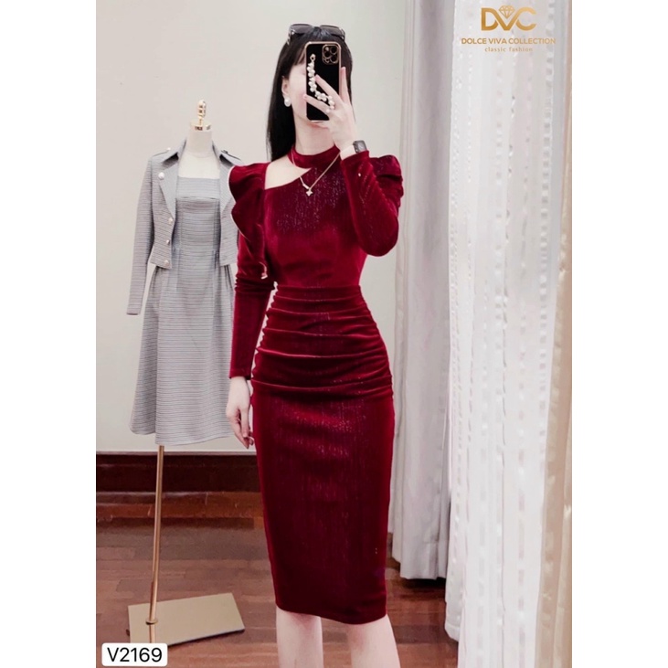 Váy đầm ôm body sexy hở dây vai bèo chất nhung trơn sang chảnh ld22