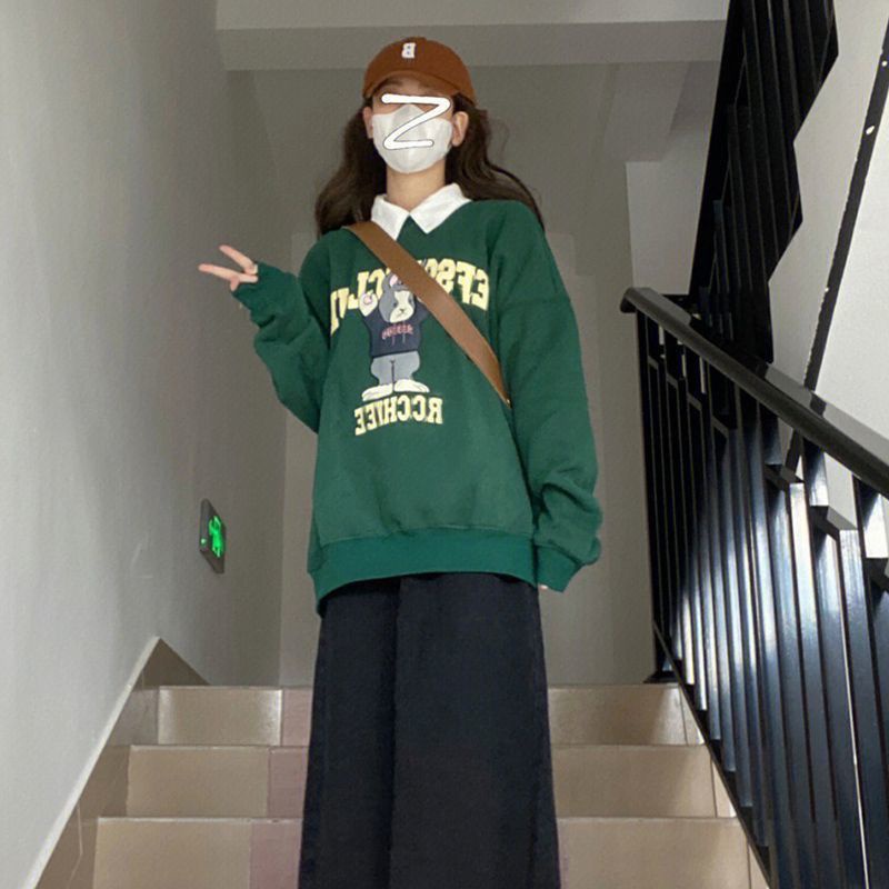 COZOK Áo sweater Tay Dài In Họa Tiết vintage Hợp Thời Trang