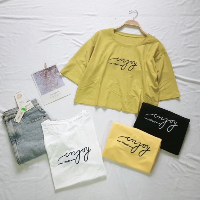 🍃 Áo CROP THÊU chữ from rộng free size !!!