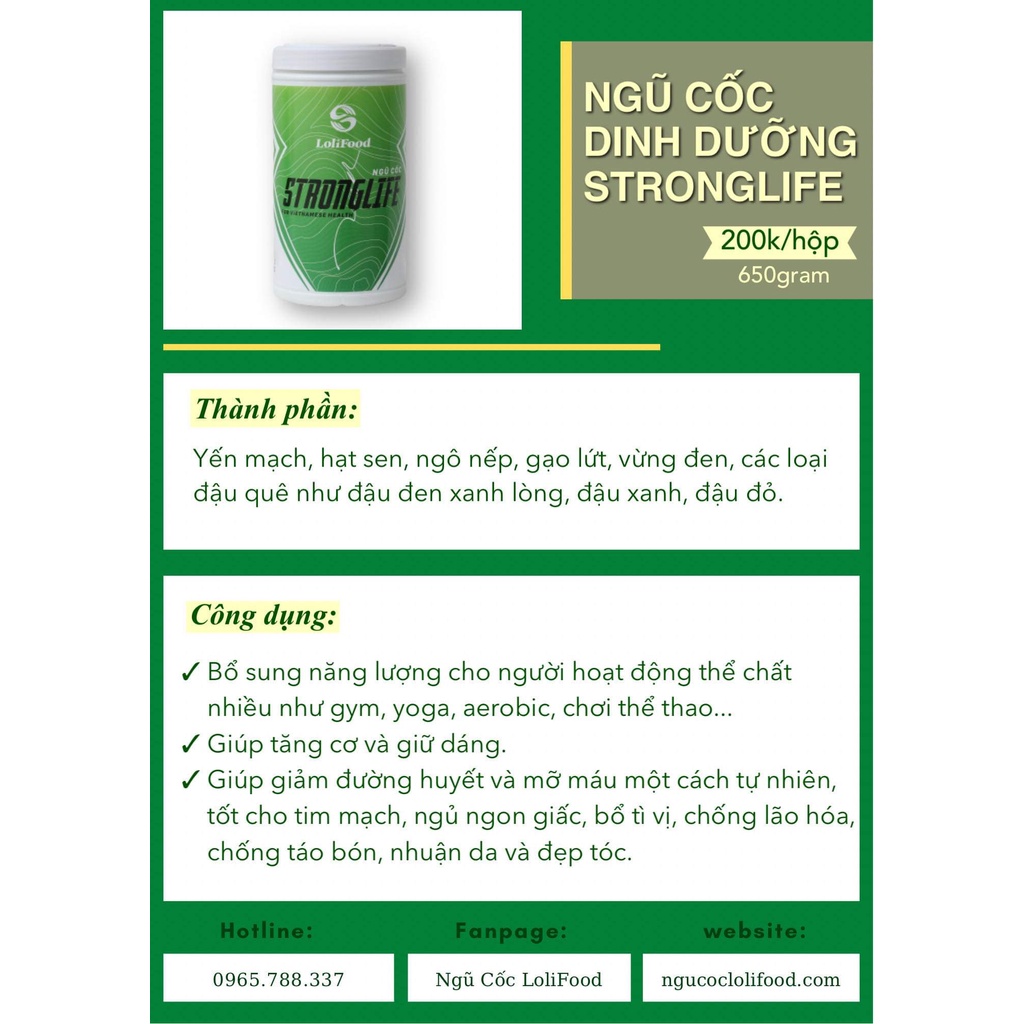 Bột Ngũ Cốc Dinh Dưỡng Stronglife 9 Loại Hạt Lolifood 650g - Giảm Cân, Tăng Cân, Tăng Cơ, Cho Người Luyện Tập Thể Thao