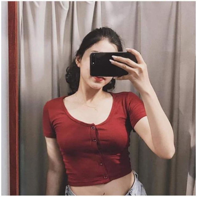 Áo Croptop Cúc Thật - 708