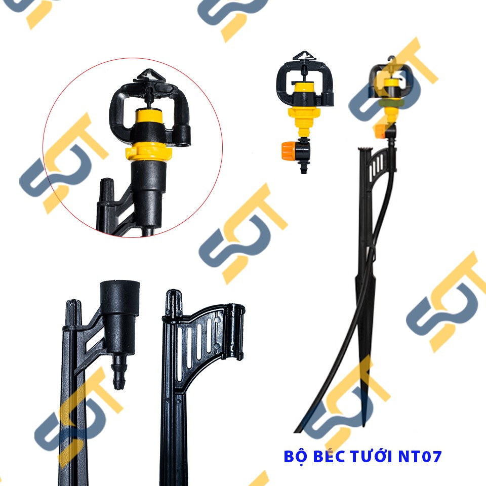 Bộ KIT béc tưới phun NT07 90L/h (5 bộ béc tưới NT07 90L/h + 5 tê nối ống + dây mềm) - Nhà vườn, trồng trọt, nông nghiệp