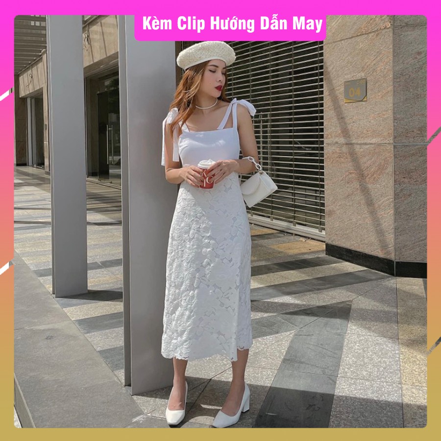 V011_Rập giấy đầm dài 2 dây cột nơ