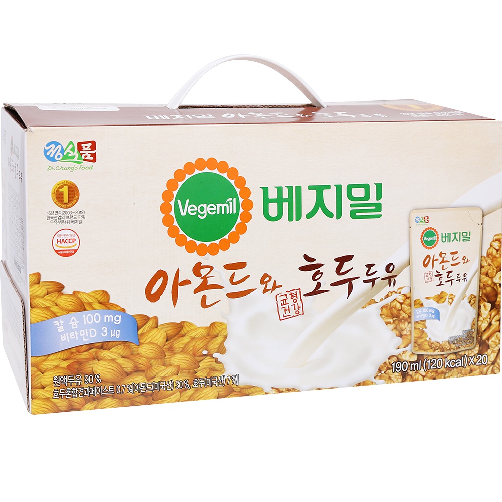 [Mã BMBAU50 giảm 7% đơn 99K] Thùng Sữa Hạt Vegemil Óc Chó Hạnh Nhân 190ml (20 Túi/Thùng)