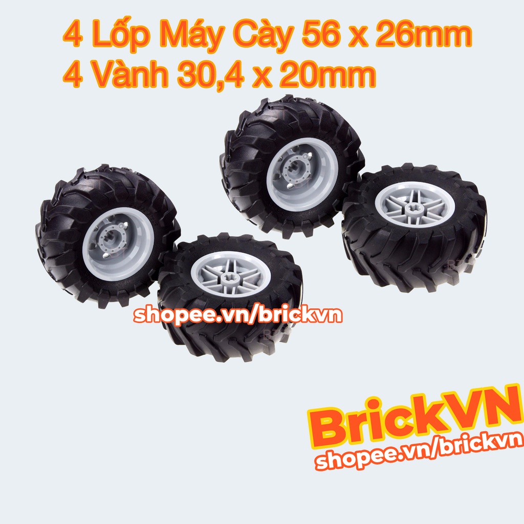 LEGO Technic Bánh Xe Máy Cày, Máy Kéo Gồm 4 Lốp 56 x 26mm và 4 Vành 30.4 x 20mm