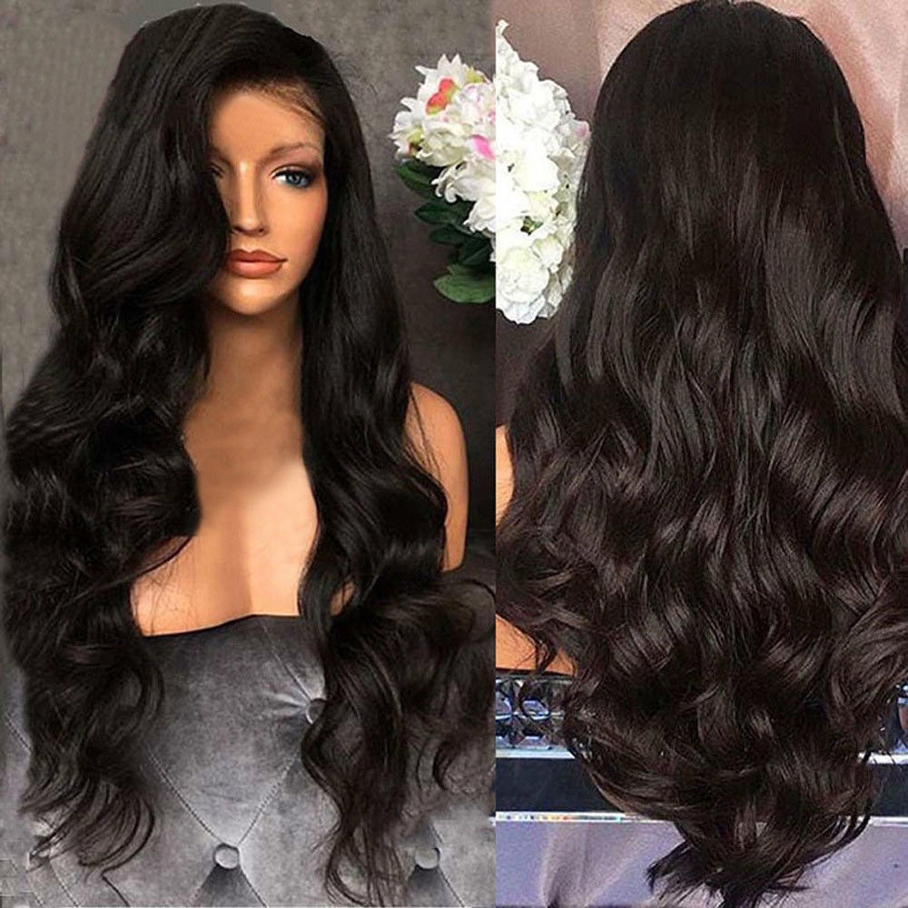 【TGS】(Tóc giả)Black Curly Wavy Brazilian Remy Human Hair Body Wave Wigs Hair Extensions Hair Wigs Hair Accessories