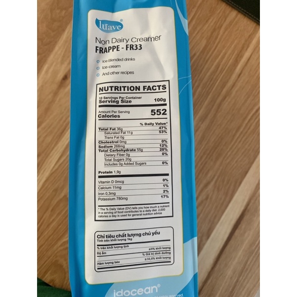 Bột Kem Béo Thực Vật Frappe- FR33- 1Kg