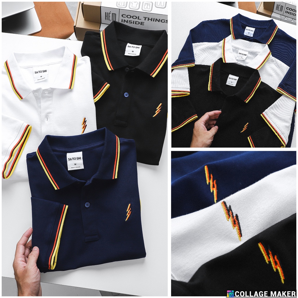 |Hẻm Store| Áo thun Polo Nam SATOSHI viền cổ cotton spandex Trắng/ Đen/ Navy SAPL52 chất liệu cotton dày dặn thoáng mát, | BigBuy360 - bigbuy360.vn