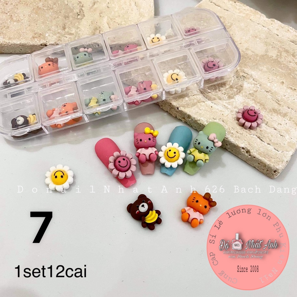 Set charm thú, hoa các loại đính móng cute