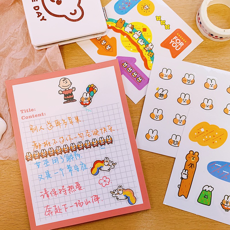 Hình dán Sticker thỏ dễ thương trang trí sổ tay nhãn dán diện thoại di động ND15