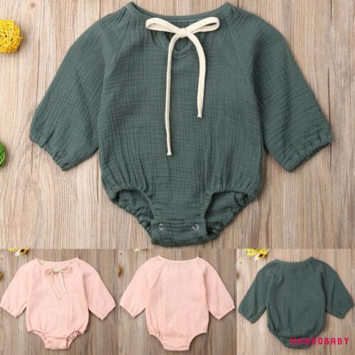 Áo liền quần bằng cotton lanh dễ thương cho trẻ sơ sinh