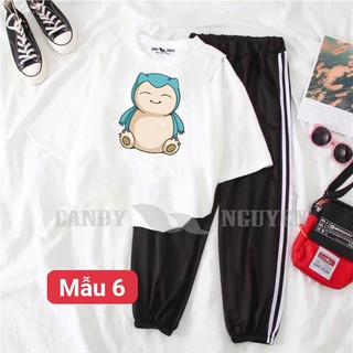 Sét Bộ Áo Vịt Xanh Và Quần Đen Sọc Trắng Bo Gấu Mặc Mùa Hè, Mặc Ở Nhà, Áo Phông Cotton Mát Mịn Phong Cách Hàn Quốc