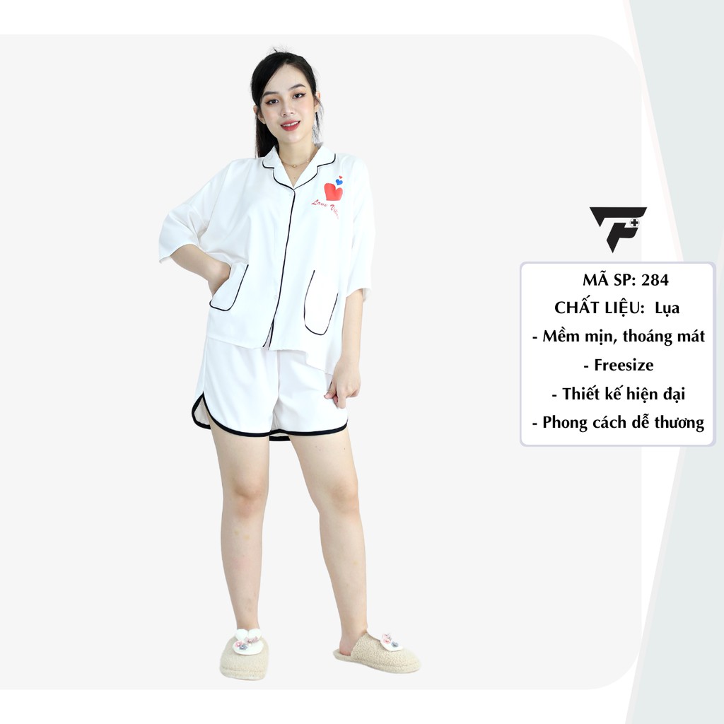 Bộ mặc nhà pijama lụa cánh dơi form rộng in hình chất vải dày dặn FPLUS 284