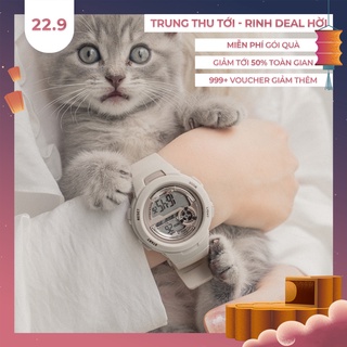 Đồng hồ thể thao unisex YOKO điện tử màu be sữa dây cao su chống nước tốt, gói quà miễn phí