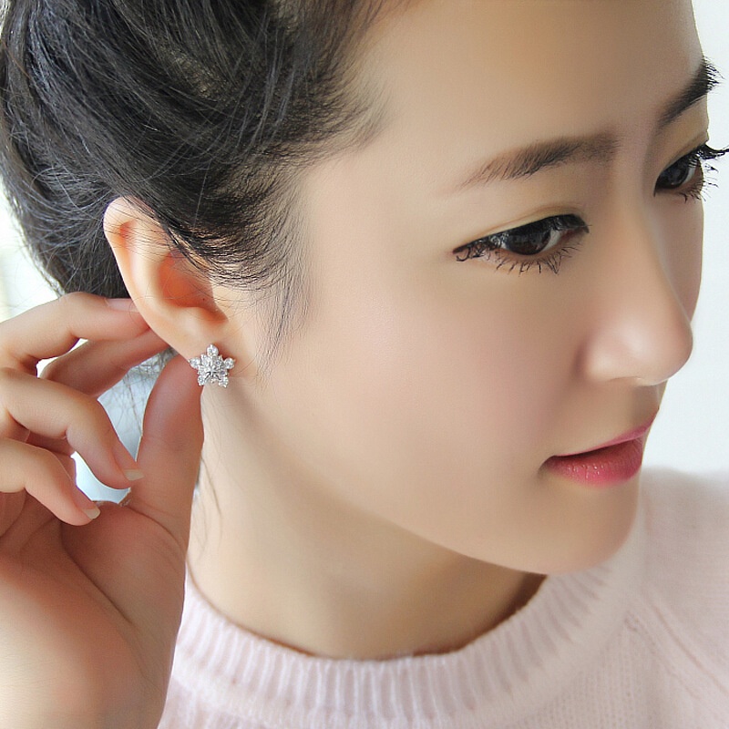 Bông Tai Bạc 925 Hình Hoa Tuyết Dễ Thương Phong Cách Hàn Quốc Cho Nữ