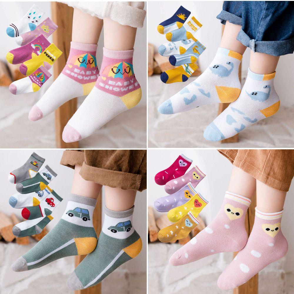 Bộ 5 Đôi Vớ Cotton Mềm Thoáng Khí Họa Tiết Hoạt Hình Dễ Thương Cho Bé