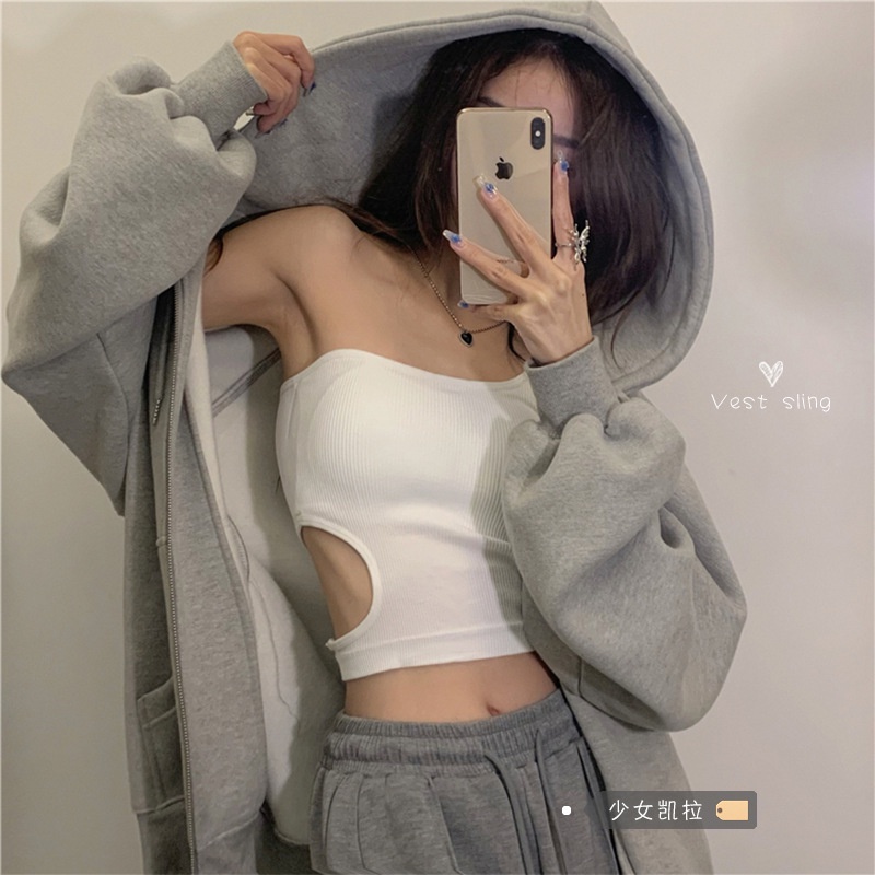 Áo croptop nữ kiểu Hàn Quốc cúp ngực có bra lot ngực ôm sexy body | BigBuy360 - bigbuy360.vn