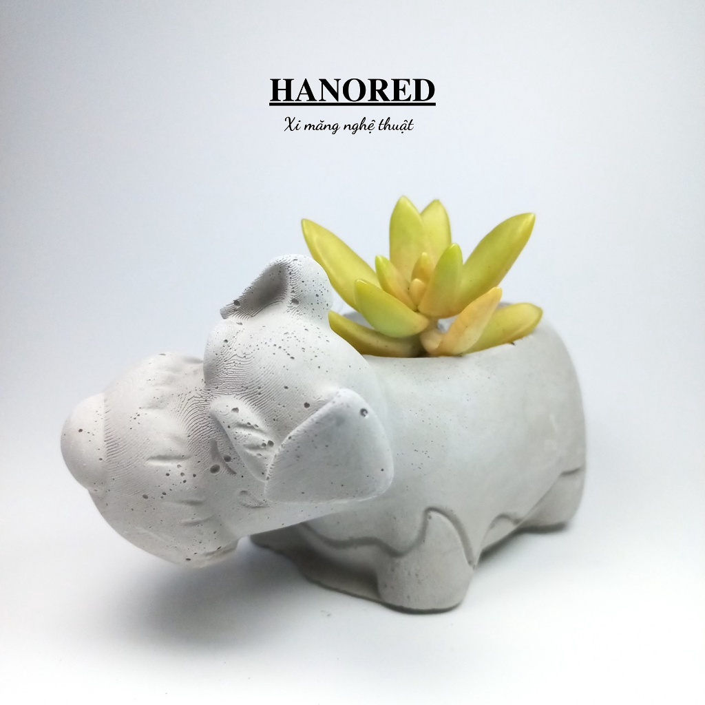 Chậu xi măng mini hình chú cún già trung thành HANORED trồng sen đá, xương rồng, tô tượng kích thước 13×7×6 (cm)