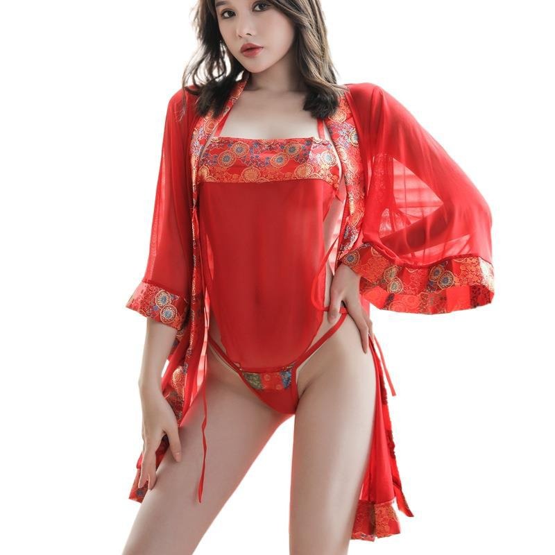 Đồ ngủ sexy nữ yếm + áo choàng cổ trang Trung Hoa kèm quần chip gợi cảm monly905