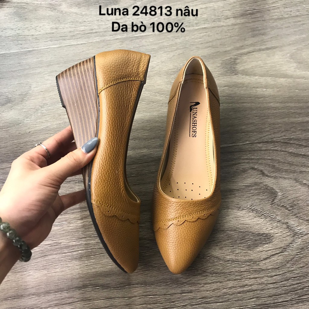 Giày đế xuồng nữ da bò mềm LUNASHOES 24813 da bò 2 lớp và bảo hành 2 năm 1 đổi 1 êm chân dễ phối đồ