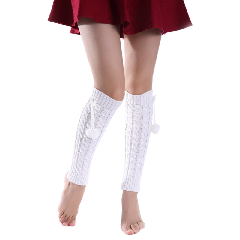 Tất Ống Chân Dệt Kim Giữ Ấm Mùa Đông Màu Trơn Đính Nơ Dễ Thương Cho Nữ