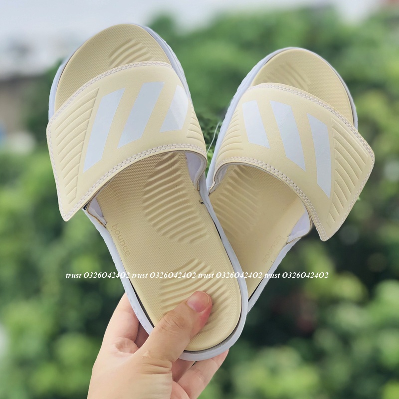 Dép Alphabounce adidas ❤️FREESHIP + FullBox❤️ quai ngang nam 3 sọc màu vàng sọc trắng chất xịn 1-1, đế dày nhẹ quai da