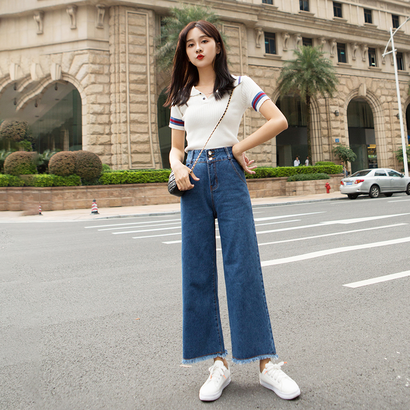 Quần Jeans Nữ Lưng Cao Ống Rộng Thời Trang Hàn Quốc