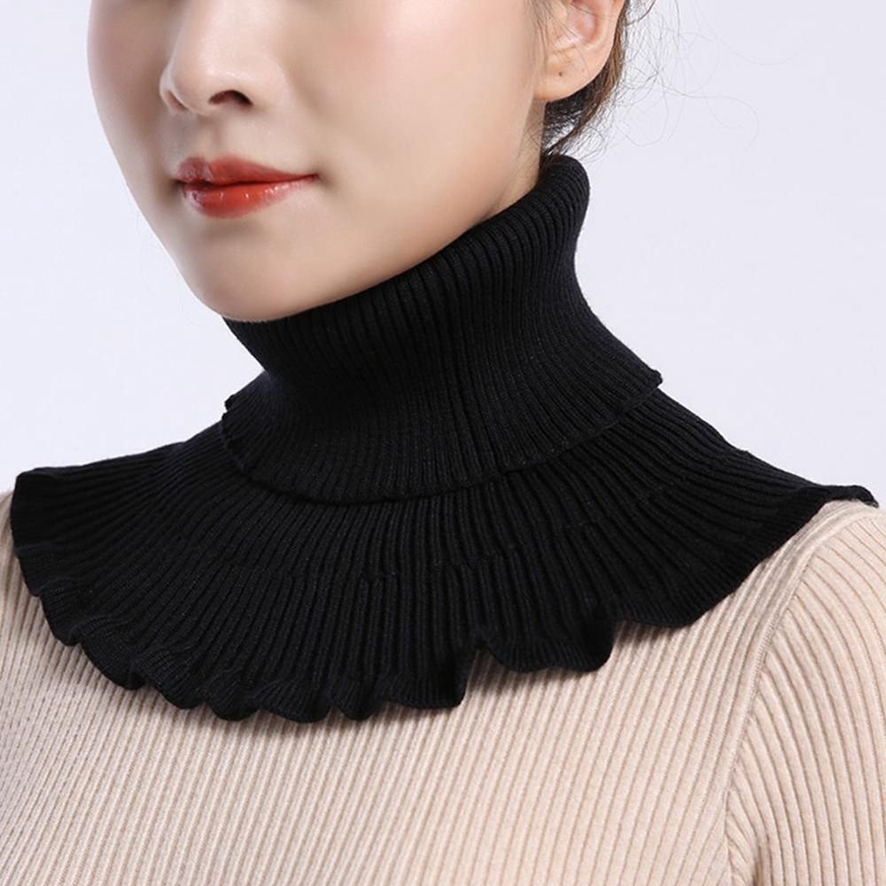 Cổ áo giả bằng len dệt kim màu trơn chống gió thiết kế đơn giản có thể tháo rời phong cách Retro Hàn Quốc cho nữ