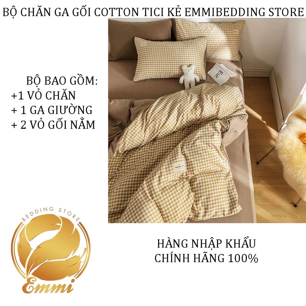 Bộ Chăn Ga Gối Cotton TC Emmidecor Kẻ caro be miễn phí bo chun và làm ga phủ theo yêu cầu