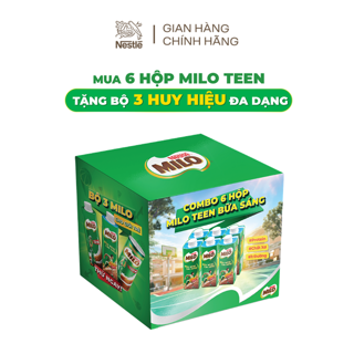 Combo 6 hộp sữa lúa mạch ngũ cốc Nestlé MILO teen bữa sáng 200 ml/hộp