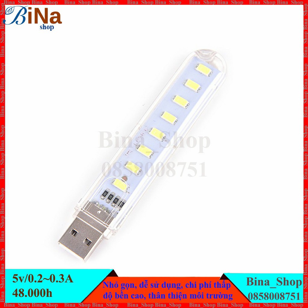 Đèn Led USB 8 bóng trong suốt Trắng ấm / Vàng ấm