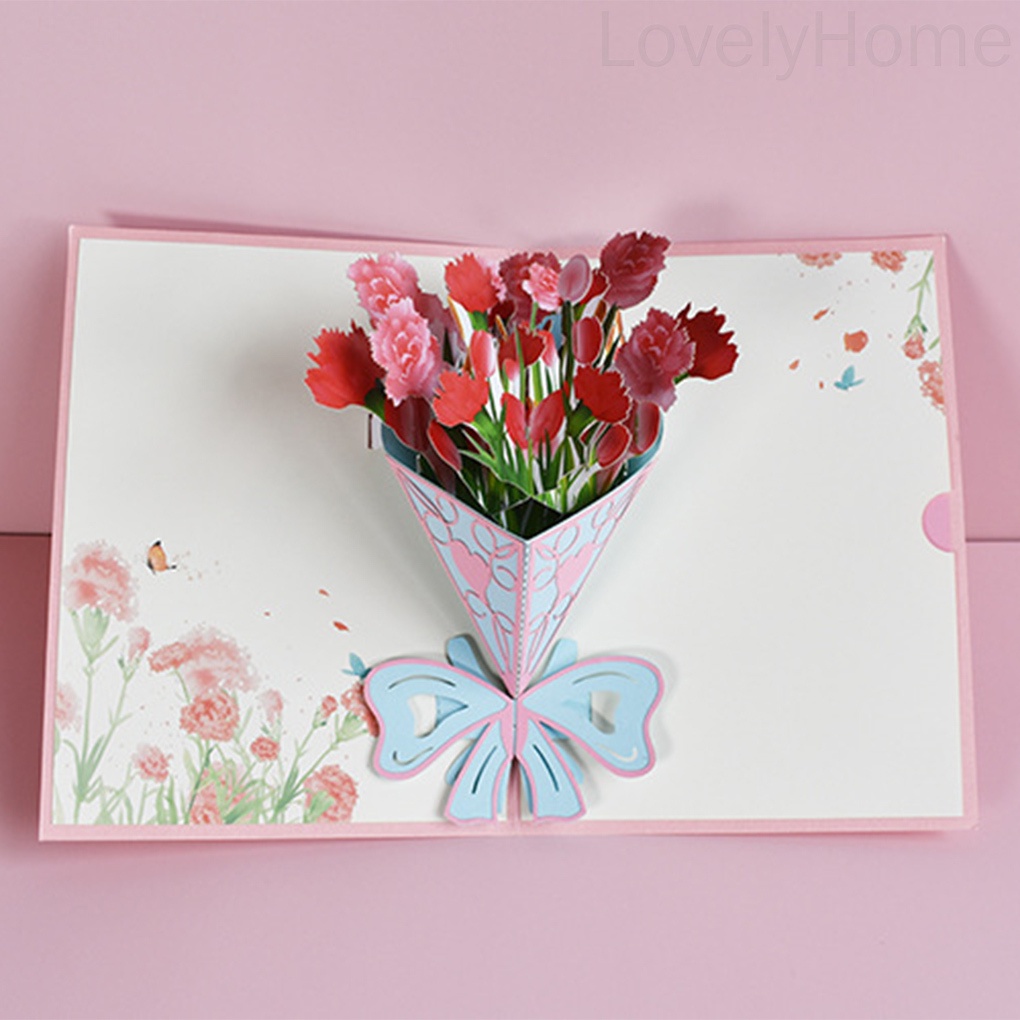 Bouquet Card 3D Mother's Day Flower Card Pop-Up Greeting Festival Birthday Decoration Gift LovelyHome