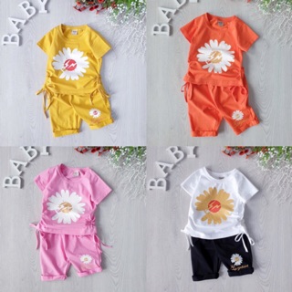SIZE 9-14 (25-42KG) ĐỒ BỘ BÉ GÁI ÁO NGẮN TAY QUẦN LỬNG THUN COTTON IN HOA CÚC
