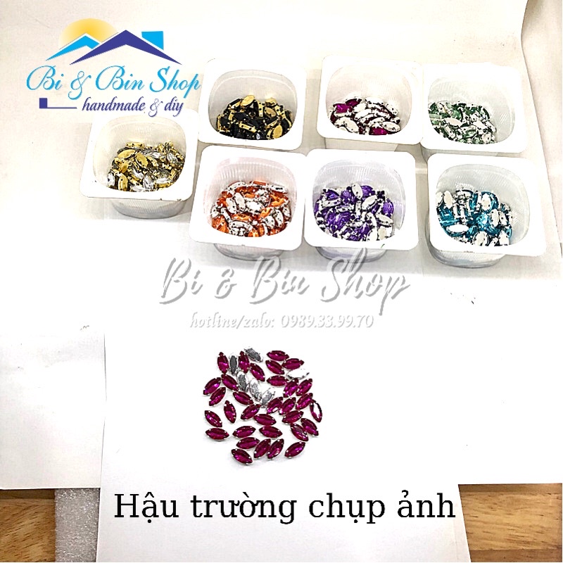 25 Viên Đá Đế Lá Me 7x15mm Hạt Nhựa Đính Kết Trang Phục Thời Trang