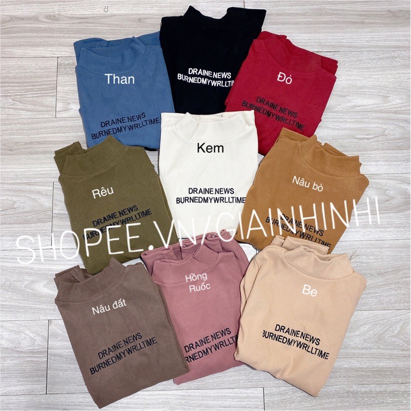 Áo tăm nhung cổ tròn thêu chữ dài tay, Áo phông dài tay cổ tròn vải thun tăm co giãn AT1412 - NhiNhi Shop | BigBuy360 - bigbuy360.vn