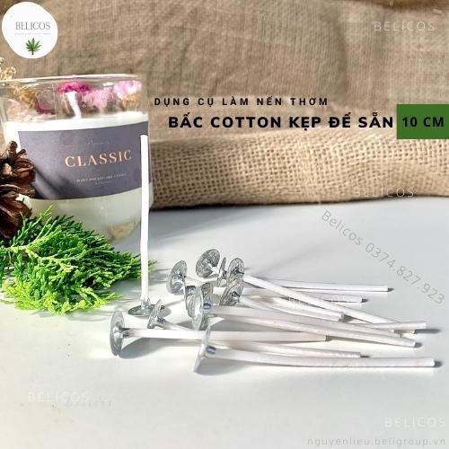 Bấc Nến Cotton Phủ Sáp kẹp đế sắt tròn sẵn 10cm