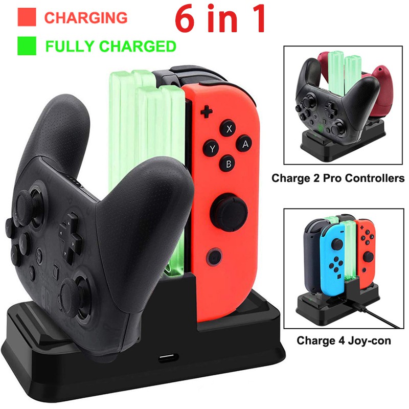 Đế Sạc 6 Trong 1 Cho Tay Cầm Chơi Game Nintendo Switch 4 Joycon 2 Pro Tiện Dụng
