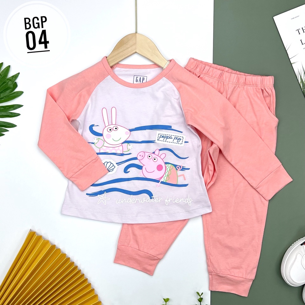 Bộ cotton bé gái phối tay thu đông LITIBABY size 2/10T