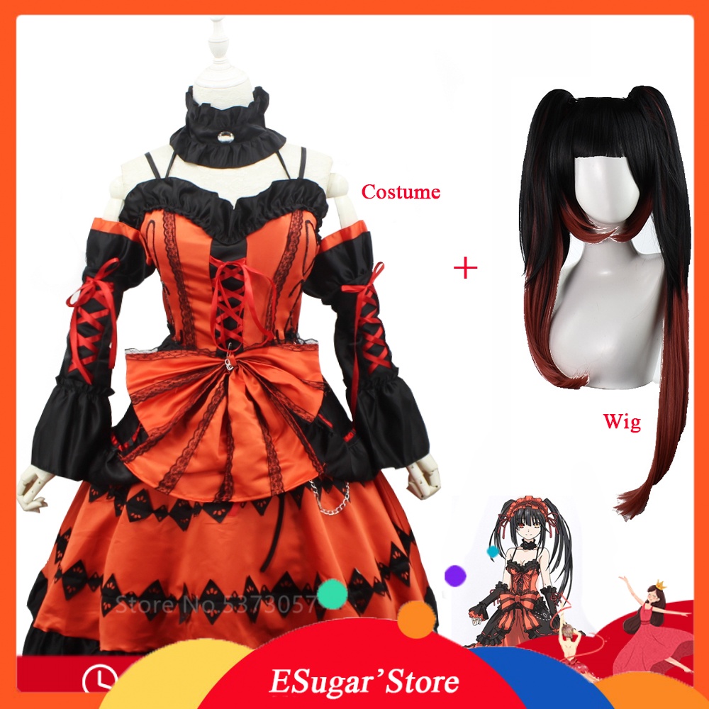 Anime date a live cosplay costume cho phụ nữ người lớn cơn ác mộng tokisaki kurumi lolita red dress tóc giả trang phục halloween carnival party váy lạ mắt
