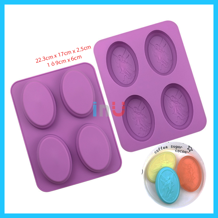 Khuôn silicon làm xà bông Oval 4 ô hình thiên sứ thiên thần